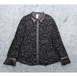Vintage Perceptions Burnout Velvet Top Womens 18 Button Up Sheer Gothic Floral